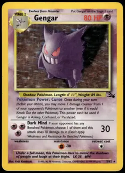 Gengar 5/62 Fossil Holo Rare MP Pokemon 1999 - Image 1
