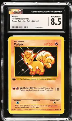 CGC 8.5 NM/MINT+ Vulpix 68/102 1st Edition Shadowless Base Set Pokemon Card - Image 1