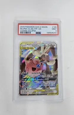 Mega Lopunny & Jigglypuff GX 165/236 Pokemon Card S/M Cosmic Eclipse Holo PSA 9 - Image 1