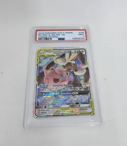 Mega Lopunny & Jigglypuff GX 165/236 Pokemon Card S/M Cosmic Eclipse Holo PSA 9 - Image 2