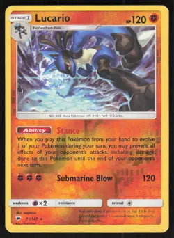 Lucario 71/147 Holo Rare Burning Shadows Pokemon Reverse Holo Lightly Played - Image 1