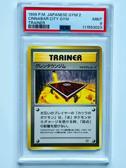 Rare 1999 Vintage Pokemon TCG Japanese Gym Cinnabar Gym Trainer Card PSA 9 MINT - Image 1