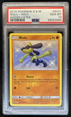 2019 Pokemon SM Hidden Fates Riolu #SV21/SV94 PSA 10 GEM MINT - Image 1