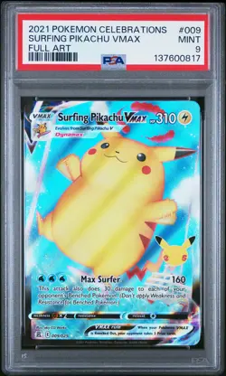 2021 POKEMON CELEBRATIONS #009 FULL ART/SURFING PIKACHU VMAX PSA 9 - Image 1