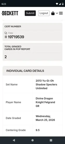 POP 2 Konami Divine Dragon Knight Felgrand SHSP-EN056 Ghost Rare Beckett 8.5 - Image 4