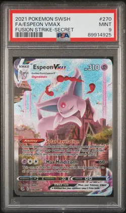 2021 POKEMON SWORD & SHIELD FUSION STRIKE SECRET #270 FULL ART/ESPEON VMAX PSA 9 - Image 1