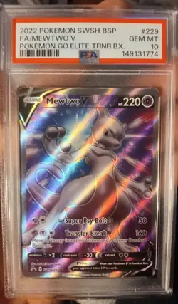 2022 Pokemon SWSH BSP Pokemon go ETB #229 FA Mewtwo V PSA 10 GEM MINT - Image 1