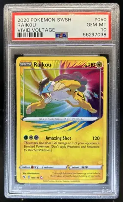 2020 Pokemon SWSH Vivid Voltage Raikou #050/185 PSA 10 GEM MINT - Image 1