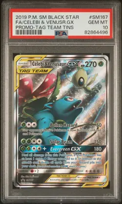 2019 Pokemon SM Black Star Promo Celebi & Venusr. GX #SM167 PSA 10 - Image 1