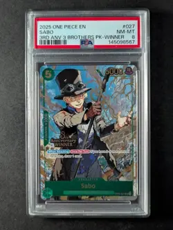 2025 One Piece SABO #ST01-027 3rd Anniv. Tournament Winner English PSA 8 - Image 1