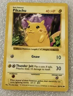 Pokemon #25 1999 Pikachu 58/102 Shadowless Base 1st Edition - Image 1