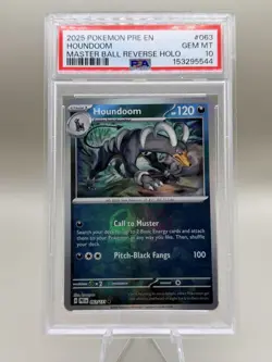 2025 POKEMON PRE EN-PRISMATIC EVOLUTIONS #063 HOUNDOOM MASTER BALL PSA 10 - Image 1