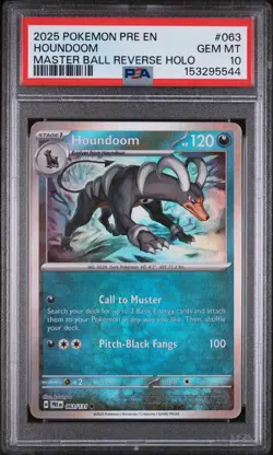 2025 POKEMON PRE EN-PRISMATIC EVOLUTIONS #063 HOUNDOOM MASTER BALL PSA 10 - Image 3