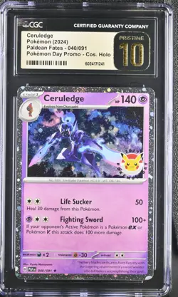 CGC Pristine 10 Ceruledge Pokemon Day Promo Cosmos Holo Paldean Fates 040/091 - Image 1