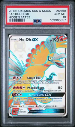 2019 POKEMON SUN & MOON HIDDEN FATES #SV50 FULL ART/HO-OH GX PSA 10 - Image 1