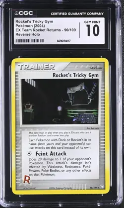 CGC 10 Rocket's Tricky Gym Rocket Returns 90/109 Reverse Holo STAMPED Pokemon - Image 1
