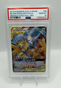 PSA 10 Moltres, Zapdos, Articuno gx 2019 S & M Hidden Fates FA 66/68 Pokemon - Image 1