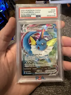 2021 POKEMON SWORD & SHIELD EVOLVING SKIES #030 FULL ART/VAPOREON VMAX PSA 10 - Image 1