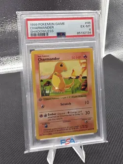 PSA 6 1999 1st Edition Shadowless Base Charmander 46/102 WOTC Pokemon Grey STAMP - Image 1
