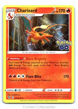 Charizard 010/078 - Pokemon GO - Holo Rare Pokemon Card - Near Mint - Image 1