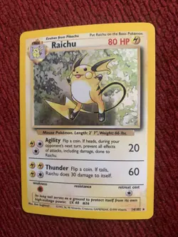 Raichu 14/102 - Base Set Unlimited - WOTC Holo Rare Pokemon Card - Vintage - Image 1