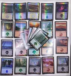 MTG Foil Basic Lands Lot Of 25 NM English Magic The Gathering (25) - Image 1