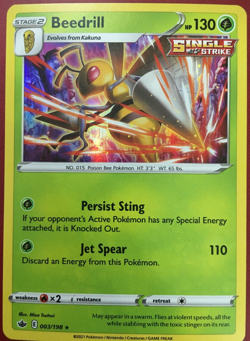 POKEMON BEEDRILL 003/198 SWORD & SHIELD CHILLING REIGN RARE HOLO NEAR MINT - Image 1