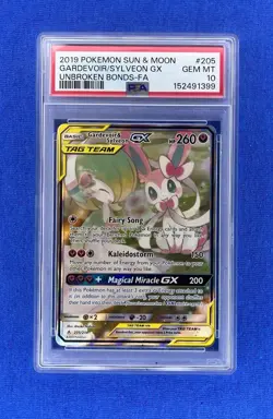 2019 Pokemon Sun & Moon Unbroken Bonds #205 FA Gardevoir & Sylveon GX PSA 10 Gem - Image 1