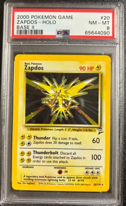 PSA 8 Zapdos Holo 20130 Base Set 2 2000 Pokemon Card - Image 1