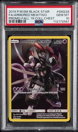 2019 POKEMON SM BLACK STAR PROMO #SM228 FULL ART/ARMORED MEWTWO PSA 10 - Image 1