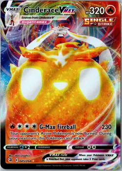 POKEMON CARD - CINDERACE VMAX 045/264 FUSION STRIKE VMAX RARE HOLO NEAR MINT - Image 1