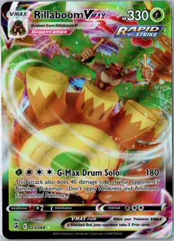 POKEMON CARD - RILLABOOM VMAX 023/264 FUSION STRIKE VMAX RARE HOLO NEAR MINT - Image 1