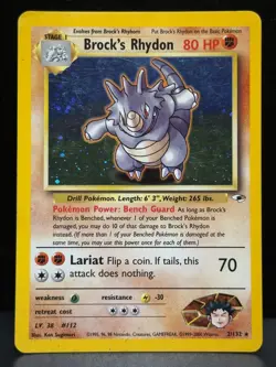 Brock's Rhydon 2/132 WOTC Gym Heroes Rare Unlimited Holo Holo Pokemon Card MP - Image 1