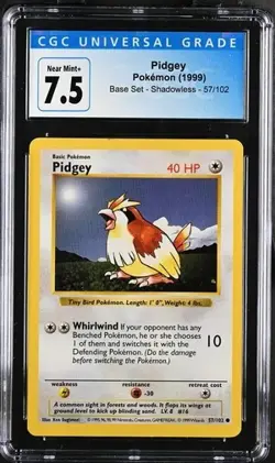 CGC 7.5 Pokemon Pidgey Card 1999 Base Set Shadowless 57/102 - Image 1