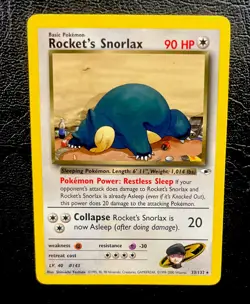 Rocket's Snorlax 33/132 Rare Gym Heroes Pokemon Card. 90HP. 2000 Wizards - Image 1