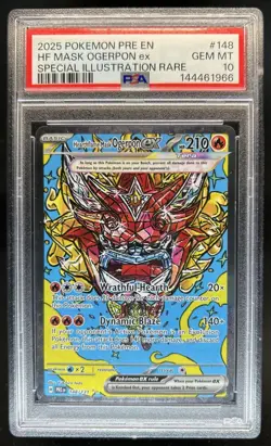 2025 Pokemon Prismatic Evolutions Hearthflame Mask Ogerpon ex #148/131 PSA 10 - Image 1