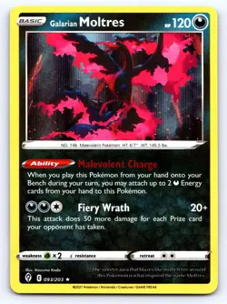 Galarian Moltres 093/203 Holo Rare Evolving Skies Pokemon Holo Lightly Played - Image 1