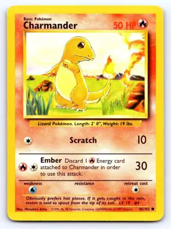 Charmander 46/102 Common Base Set Unlimited Pokemon Lightly Played - Image 1