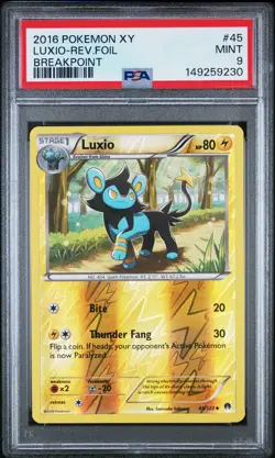 2016 POKEMON XY BREAKPOINT #45 LUXIO-REVERSE FOIL PSA 9 - Image 1