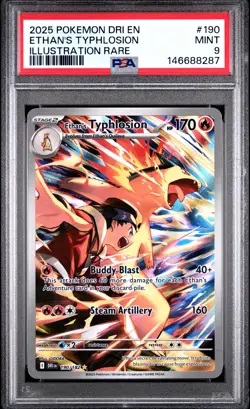 2025 POKEMON DRI EN-DESTINED RIVALS ILLUSTRATION RARE ETHAN'S TYPHLOSION PSA 9 - Image 1