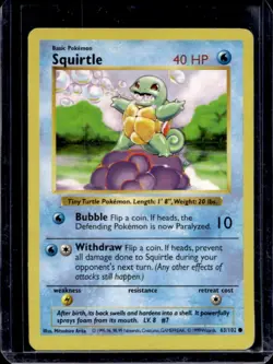 1999 Pokemon Shadowless Squirtle #63/102 - Image 1