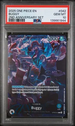 2025 ONE PIECE ENGLISH VERSION 2ND ANNIVERSARY SET #042 BUGGY PSA 10 - Image 1