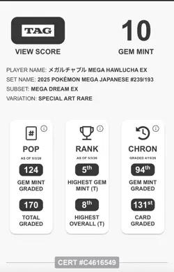 TAG 10 GEM MINT Mega Hawlucha ex SAR 239/193 M2a MEGA Dream ex Pokemon Card 39 - Image 3