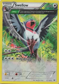 Swellow 72/108 Roaring Skies Full Art Holo Rare Pokemon Card HP - Image 1