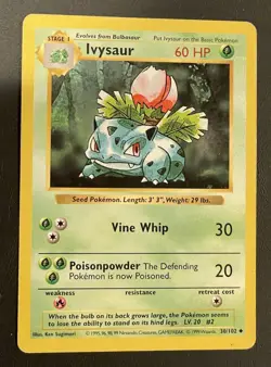 Pokemon TCG Ivysaur Shadowless 30/102 Base Set Uncommon Unlimited Card WOTC - Image 1