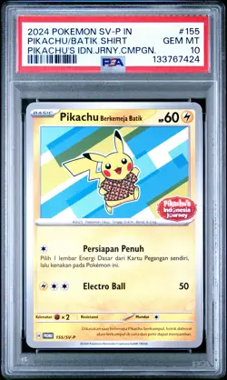 2024 POKEMON INDONESIAN SV-P PROMO #155 PIKACHU IN BATIK SHIRT PSA 10 - Image 1