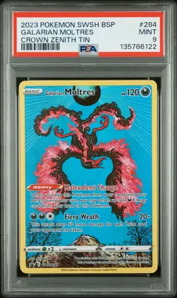 2023 POKEMON SWSH BLACK STAR PROMO CROWN ZENITH TIN #284 GALARIAN MOLTRES PSA 9 - Image 1