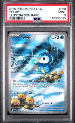 2025 POKEMON PFL EN-PHANTASMAL FLAMES ILLUSTRATION RARE #098 PIPLUP PSA 9 - Image 1