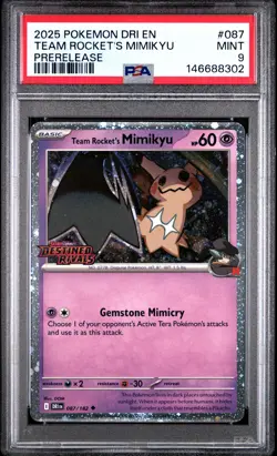 2025 POKEMON DRI EN-DESTINED RIVALS PRERELEASE #087 TEAM ROCKET'S MIMIKYU PSA 9 - Image 1