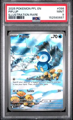 2025 POKEMON PFL EN-PHANTASMAL FLAMES ILLUSTRATION RARE #098 PIPLUP PSA 9 - Image 1